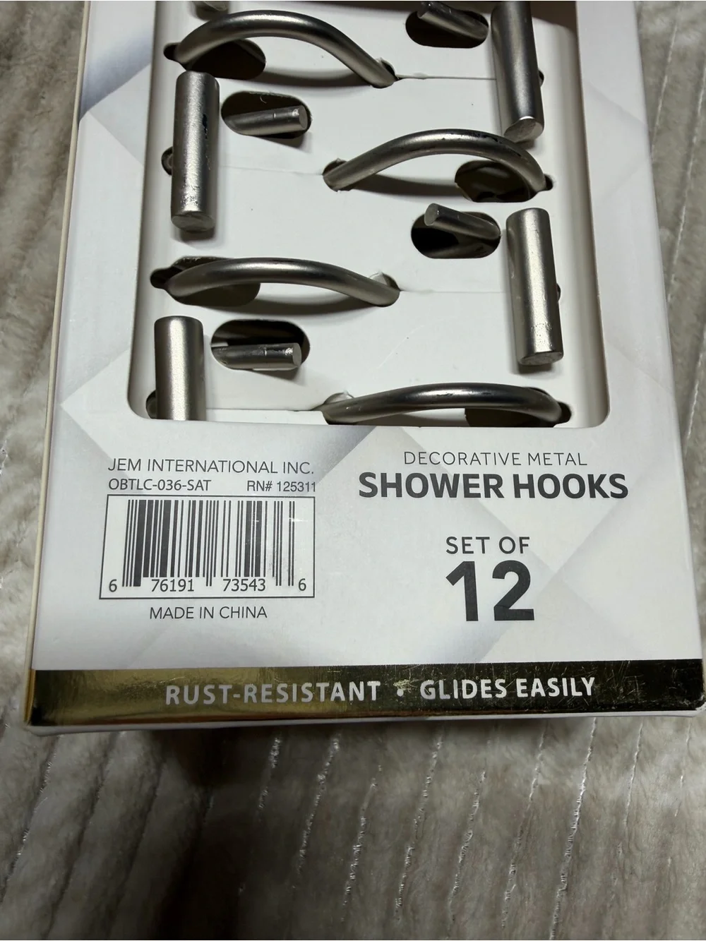Silver Decorative Metal Shower Hooks - Set of 12